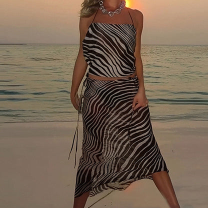 Damen Strandkleid Leicht Tiermuster Verstellbare Träger Fließend