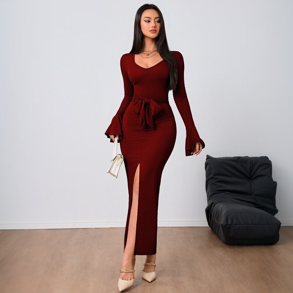 Damenkleid V-Ausschnitt Ausgestellte Ärmel Eveloria
