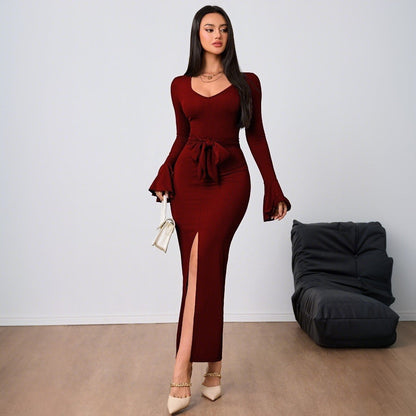 Damenkleid V-Ausschnitt Ausgestellte Ärmel Eveloria