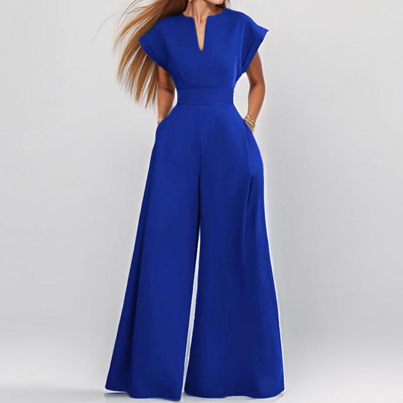 Damen Jumpsuit Weites Bein Eleganter Kragen Eveloria