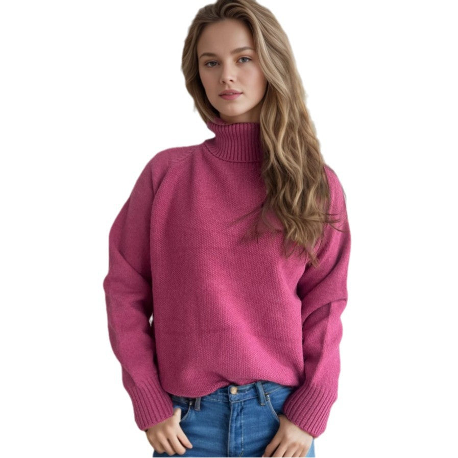 Damen Strickpullover Weich Hochkragen