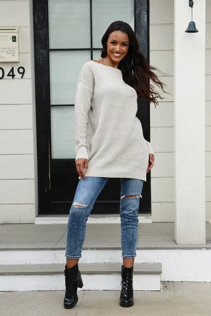 Damen Strickpullover Weites Design Strukturiert Eveloria