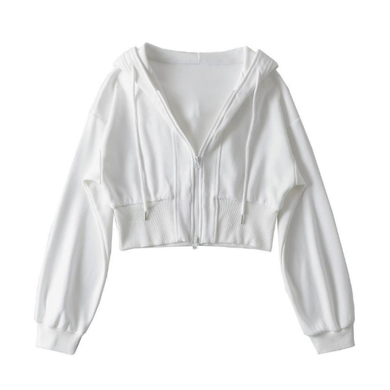 Damen Cropped Kapuzenjacke Elastisch Reißverschluss Eveloria