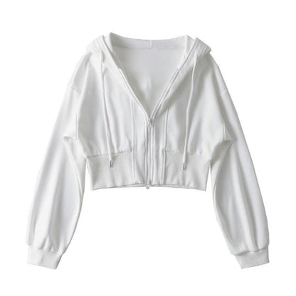 Damen Cropped Kapuzenjacke Elastisch Reißverschluss Eveloria