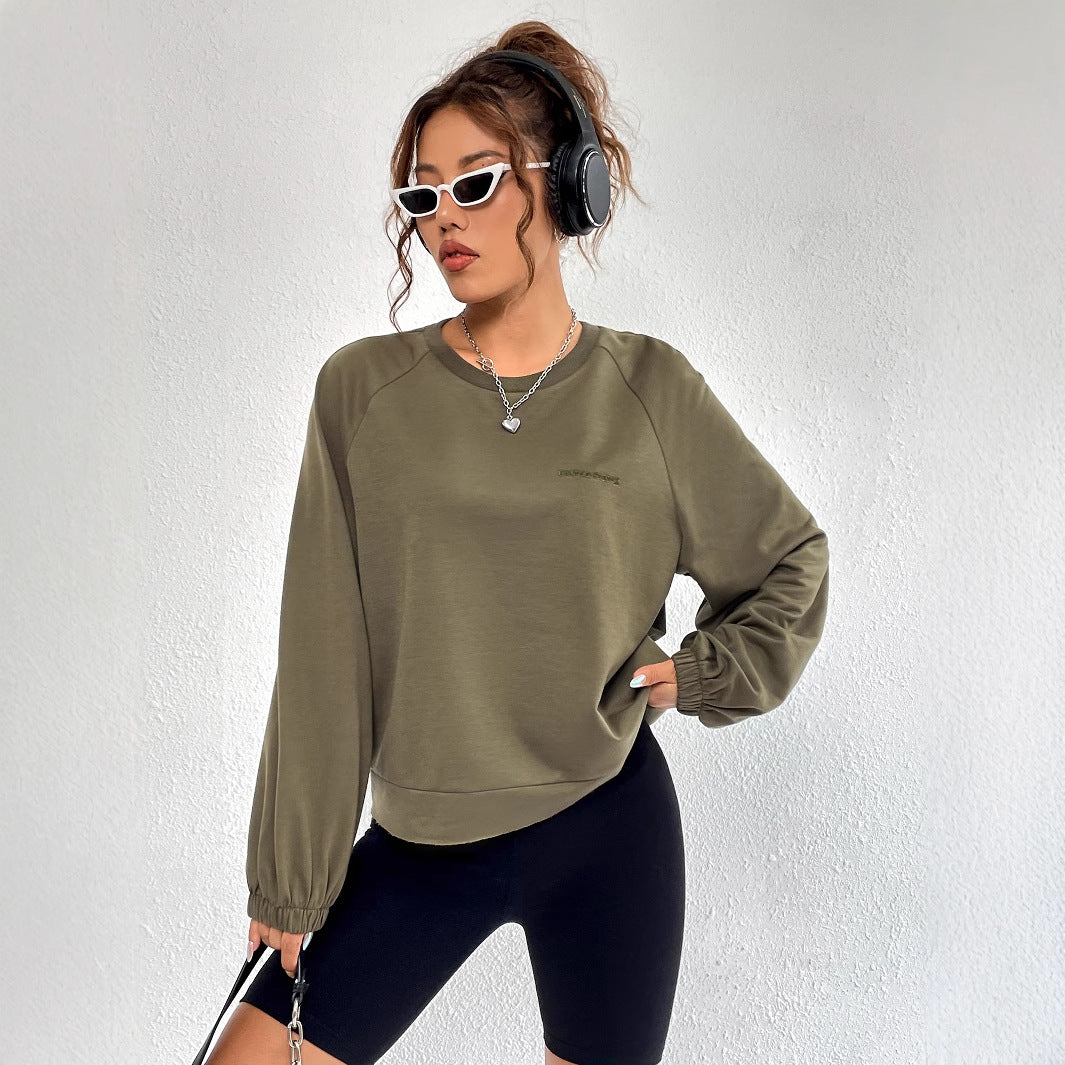 Damen Raglan Sweatshirt Elastisch Minimalistisch Grau Eveloria