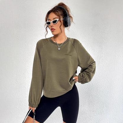 Damen Raglan Sweatshirt Elastisch Minimalistisch Grau Eveloria