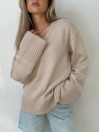 Damen Strickpullover V-Ausschnitt Lässig Eveloria
