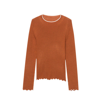 Damen Pullover Wellen-Saum Rippstruktur Eveloria