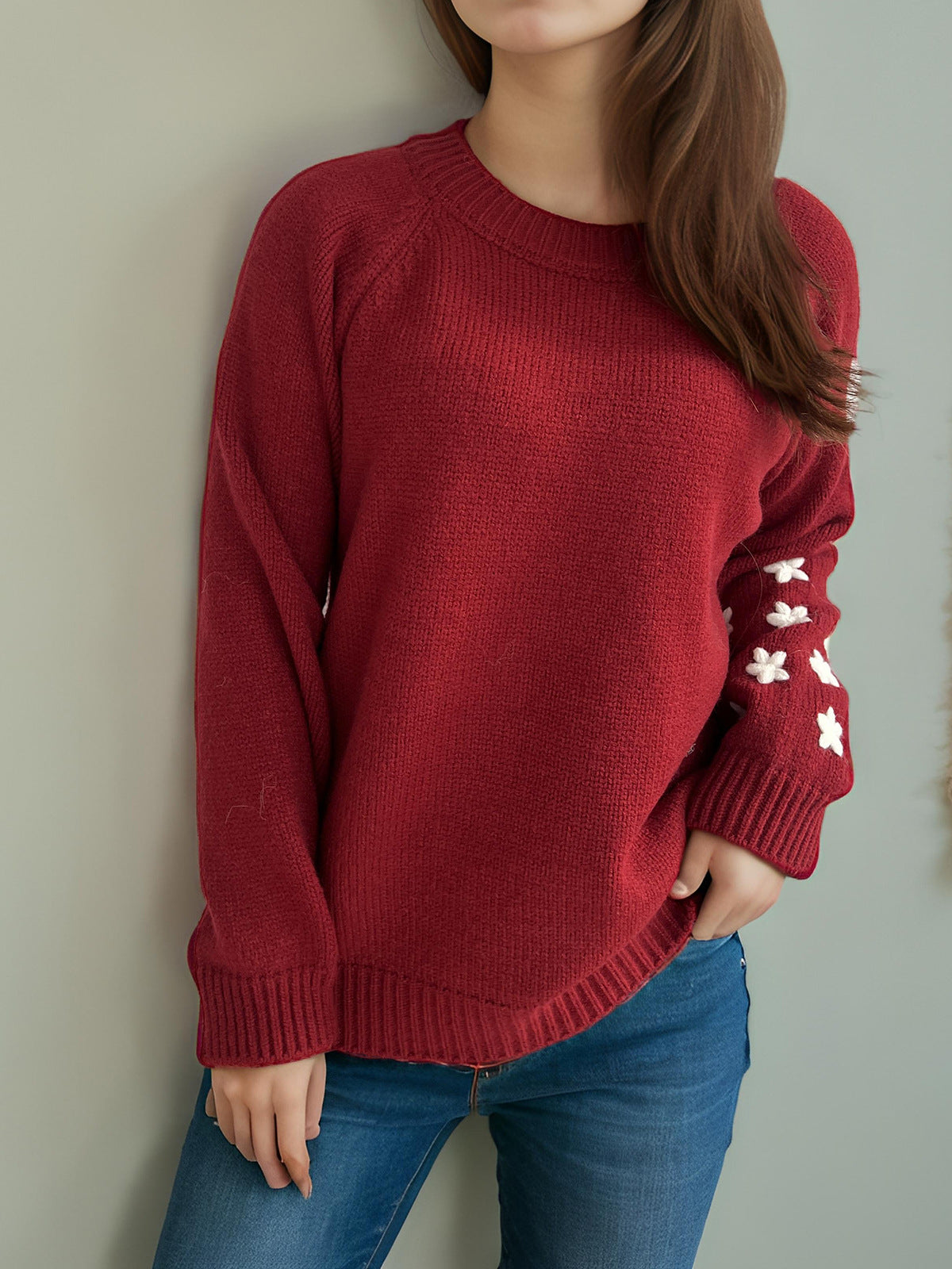 Damen Strickpullover Floral Lässig Eveloria