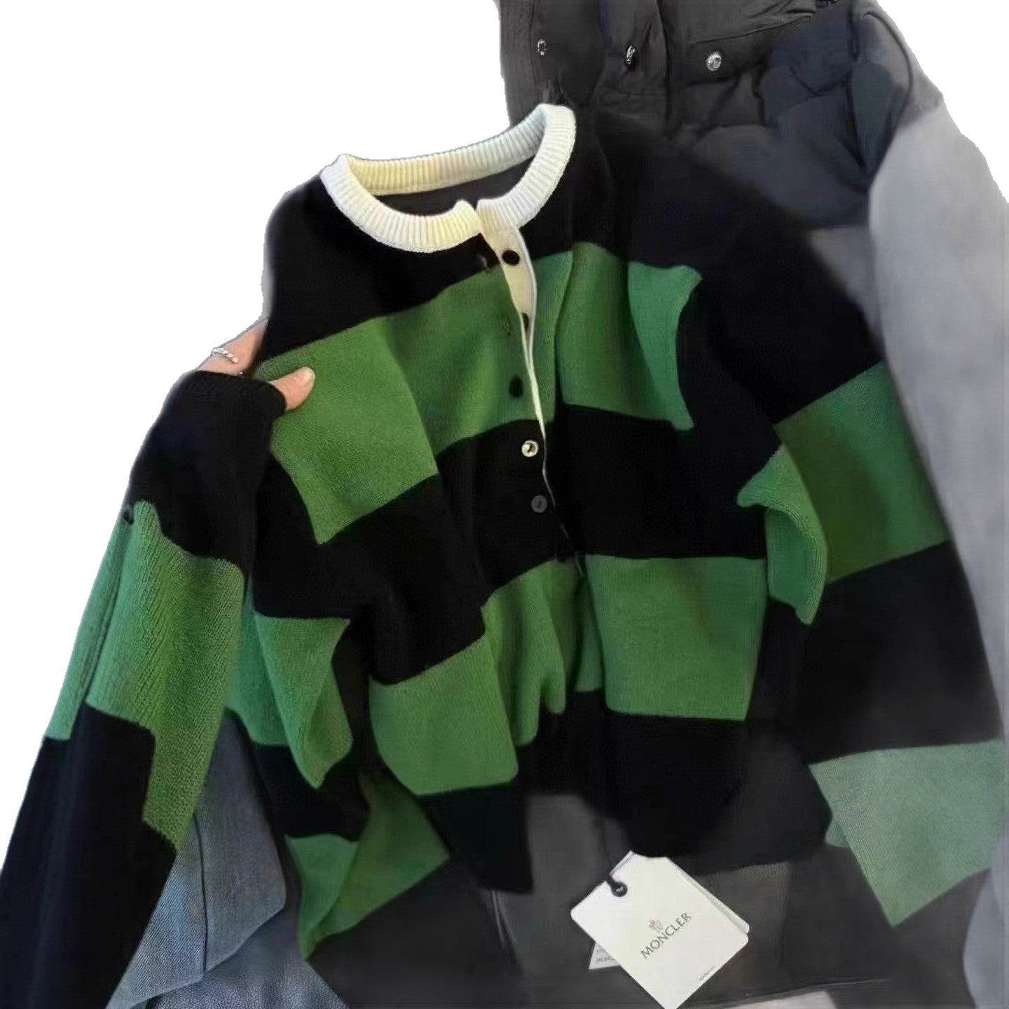 Damen Strickpullover Kurzärmlig Kontraststreifen Blau Eveloria