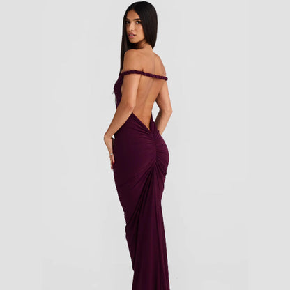 Damen Abendkleid Figurbetont Rundhals Elegantes Halterdesign