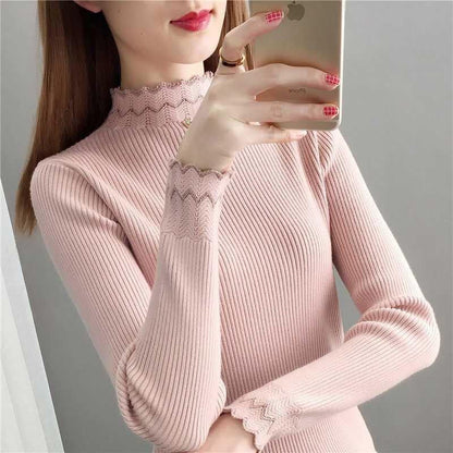Damen Strickpullover Stehkragen Wellenmuster Eveloria