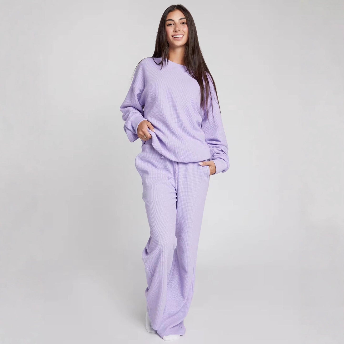 Damen Freizeit-Set Waffelstruktur Bequem Eveloria - Eveloria