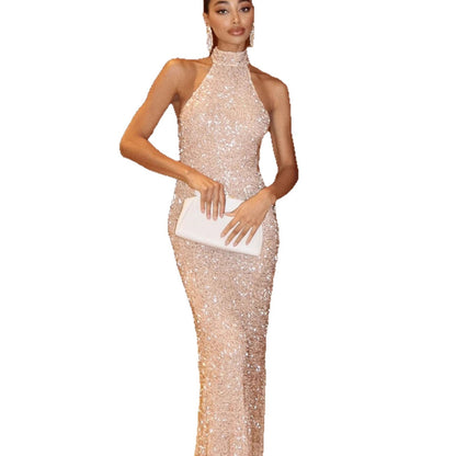 Damen Paillettenkleid mit Stehkragen und figurbetontem Schnitt