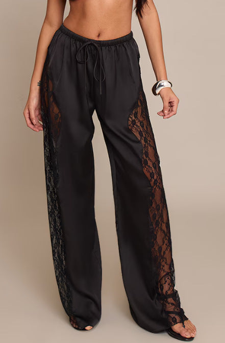 Damen Satin-Hosen Spitzenakzente Eveloria