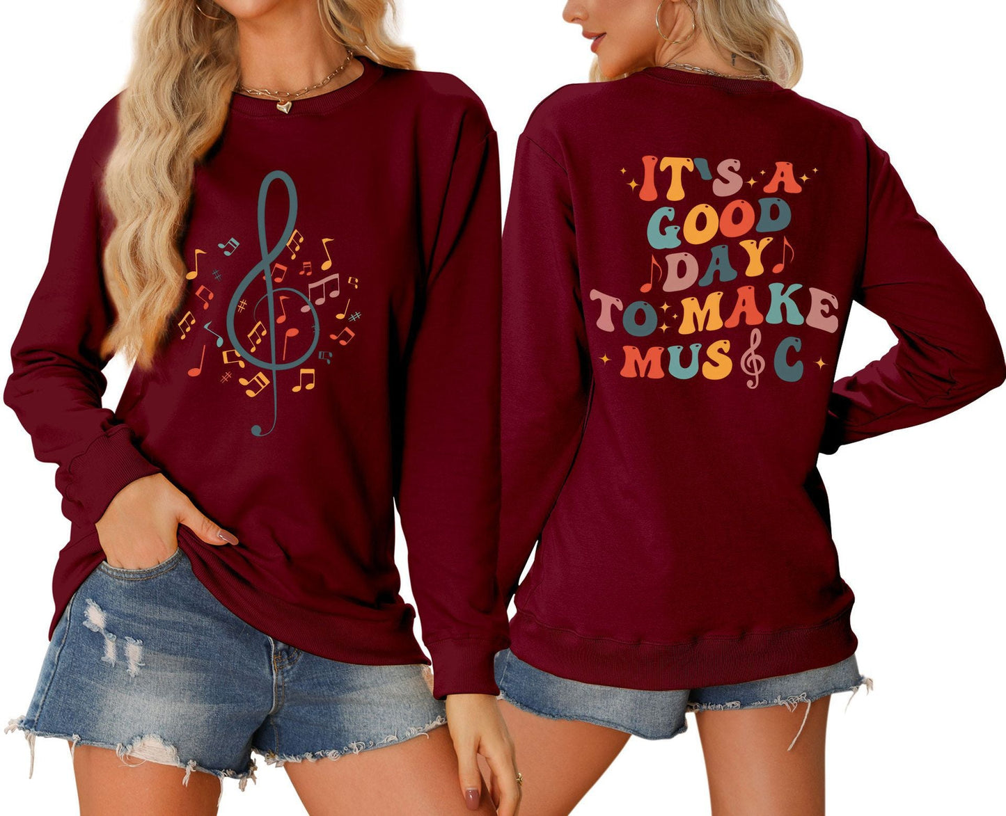 Damen Sweatshirt Musikalisches Motiv Kreativer Schriftzug Grau
