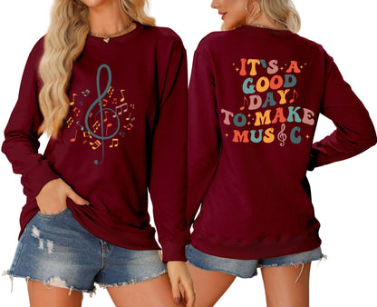 Damen Sweatshirt Musikalisches Motiv Kreativer Schriftzug Grau