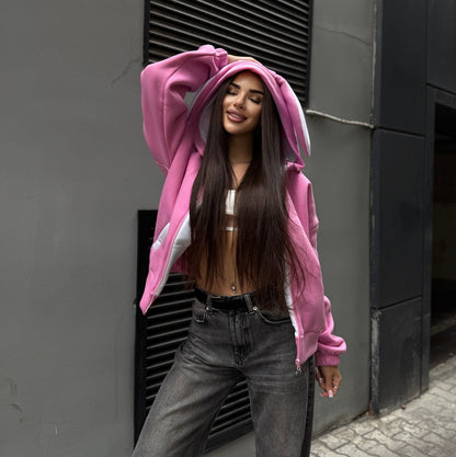 Damen Hoodie Oversized mit Hasenohren Grau