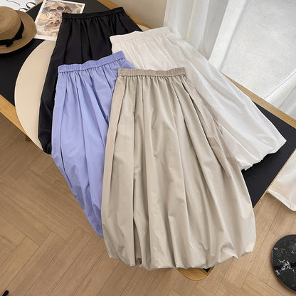 Damen Midirock Elastischer Bund Voluminöser Schnitt Eveloria