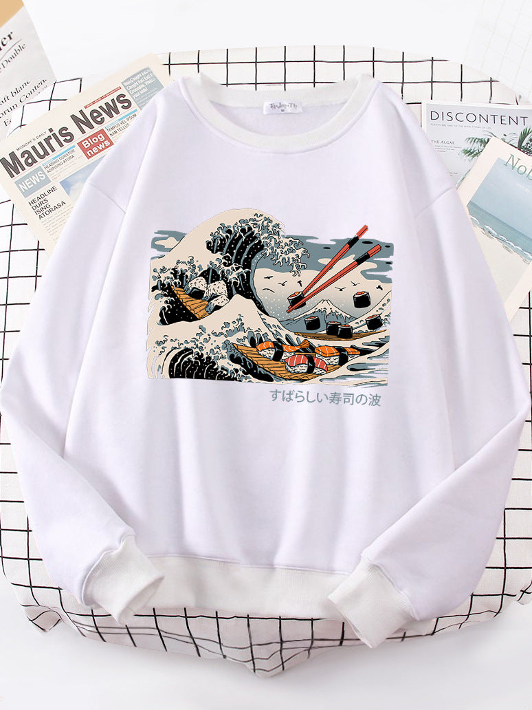 Damen Sweatshirt Wellen-Design Baumwolle Gemütlich Grau