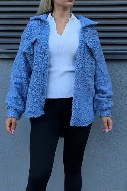 Damen Fleecejacke Lässig Mit Taschen Knopfdetails Eveloria