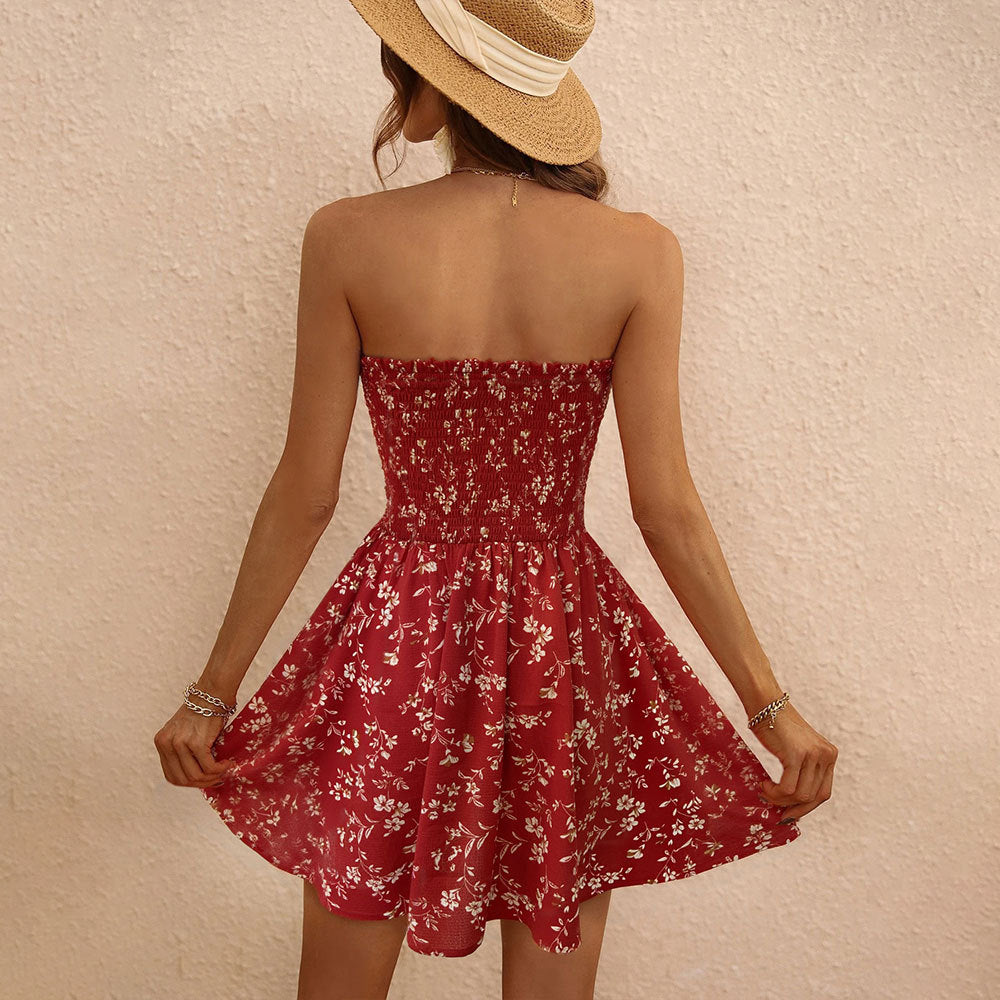 Damen Minikleid Sommer Elastisch Floralmuster Eveloria