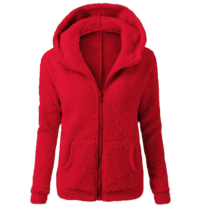 Damen Fleecejacke Kapuze Gemütlich Grau Eveloria