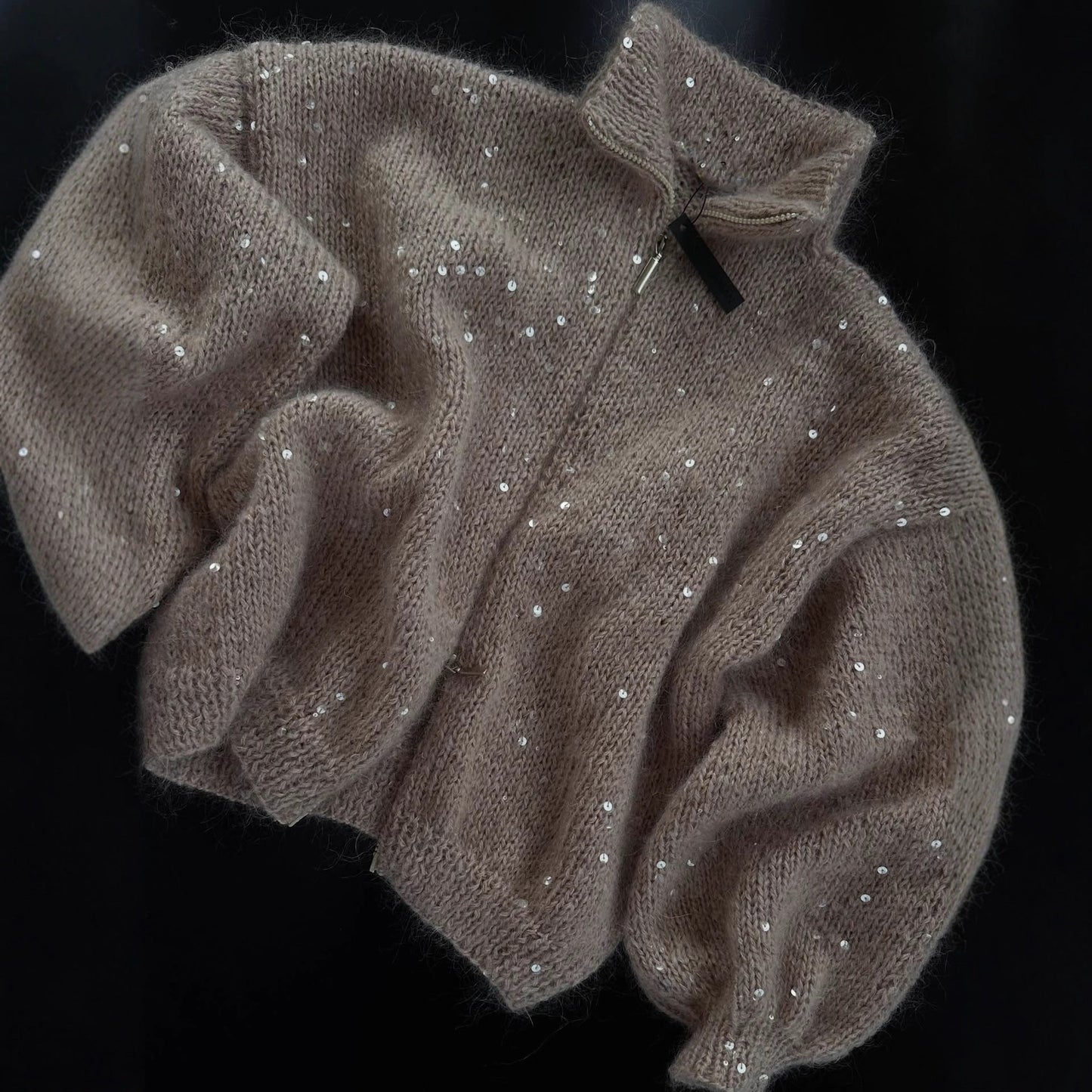 Damen Strickmantel mit Pailletten Glitzernd Eveloria