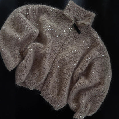 Damen Strickmantel mit Pailletten Glitzernd Eveloria
