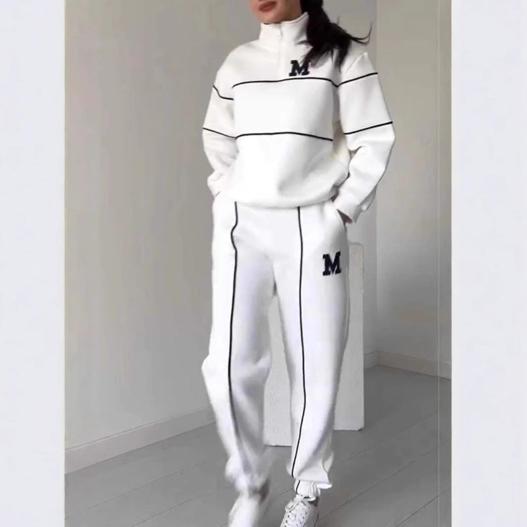 Damen Sportliches Loungewear-Set Elastisch Mit Halbreissverschluss