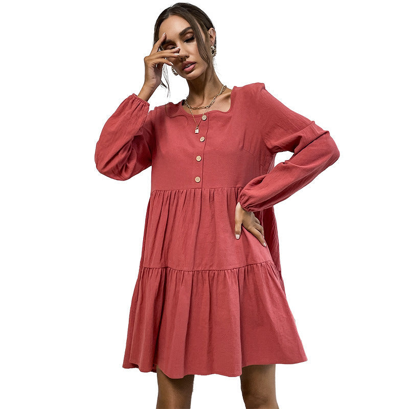 Damen Sommerkleid Luftig Knopfleiste Rüschen Weiß