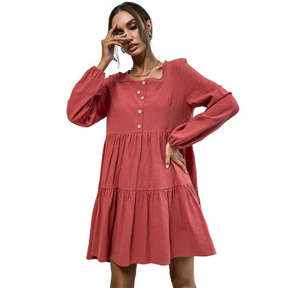 Damen Sommerkleid Luftig Knopfleiste Rüschen Weiß