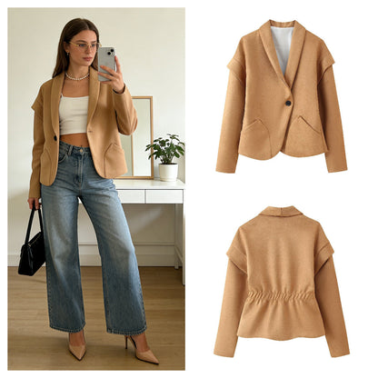 Damen Blazerjacke Elegant Mit Taschen Schwarzer Schnitt - Eveloria