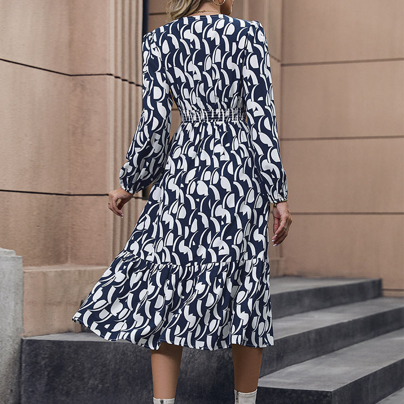 Damen Midi-Kleid Florales Muster Volantärmel Eveloria