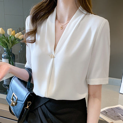 Damen Bluse V-Ausschnitt Pin-Verschluss Elegantes Design - Eveloria