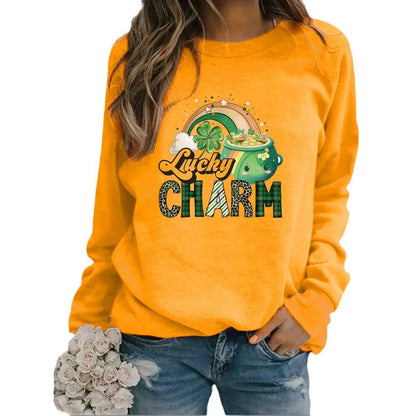 Damen Sweatshirt Glücks-Motiv Eveloria Baumwolle Weiß