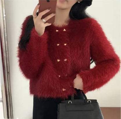 Damen Strickjacke Flauschig mit goldenen Knöpfen