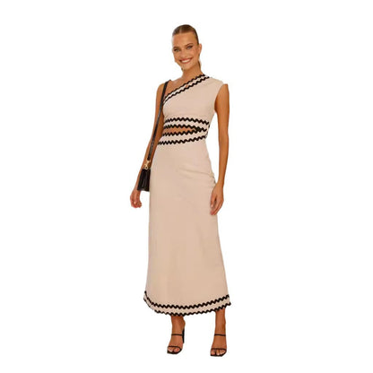 Damen Midi-Kleid Asymmetrischer Schnitt Zick-Zack-Details Eveloria