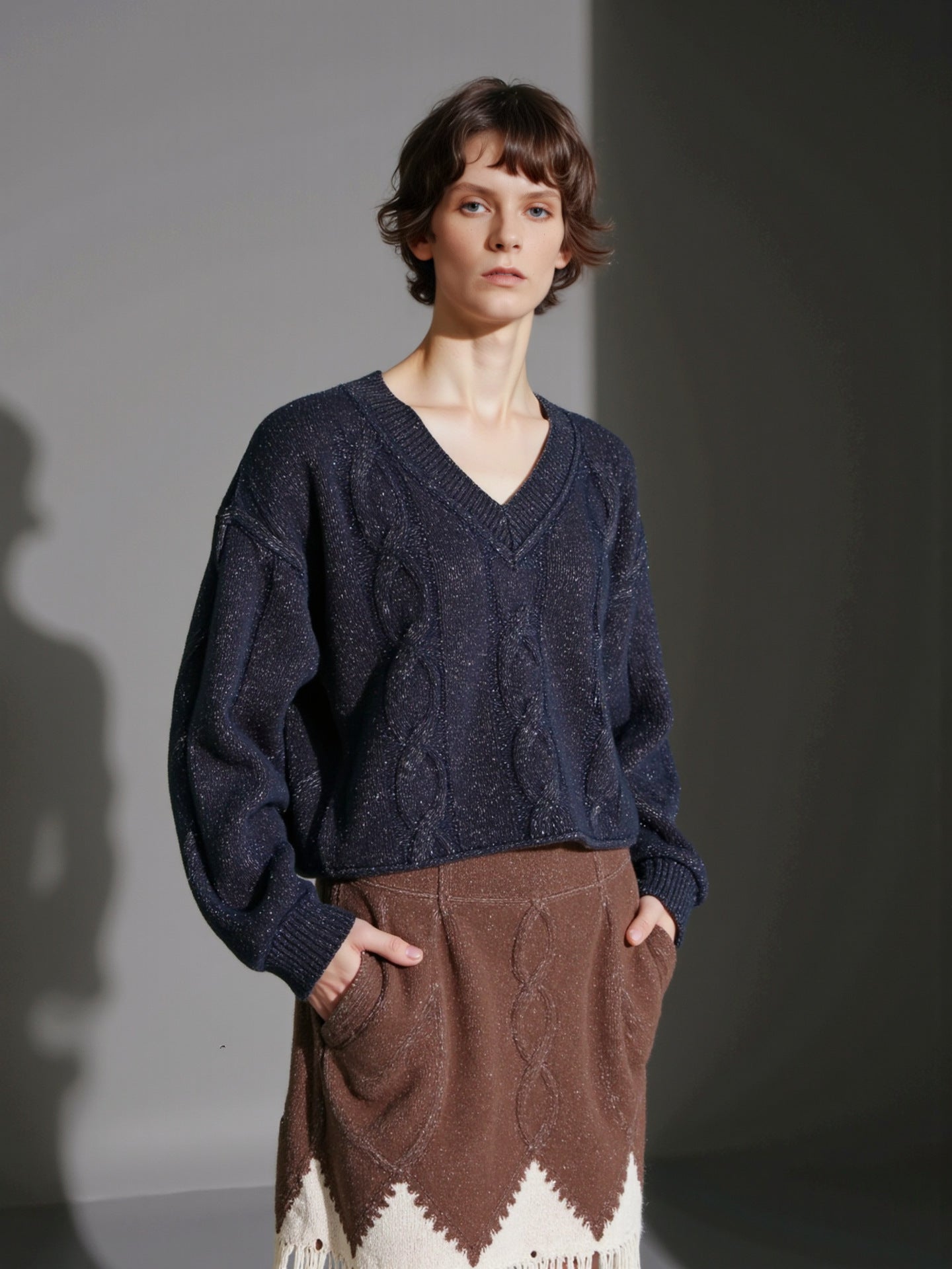 Damen Grobstrickpullover V-Ausschnitt Modern Eveloria