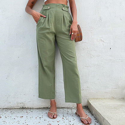 Damen Leinenhose Hohe Taille Dekorativ