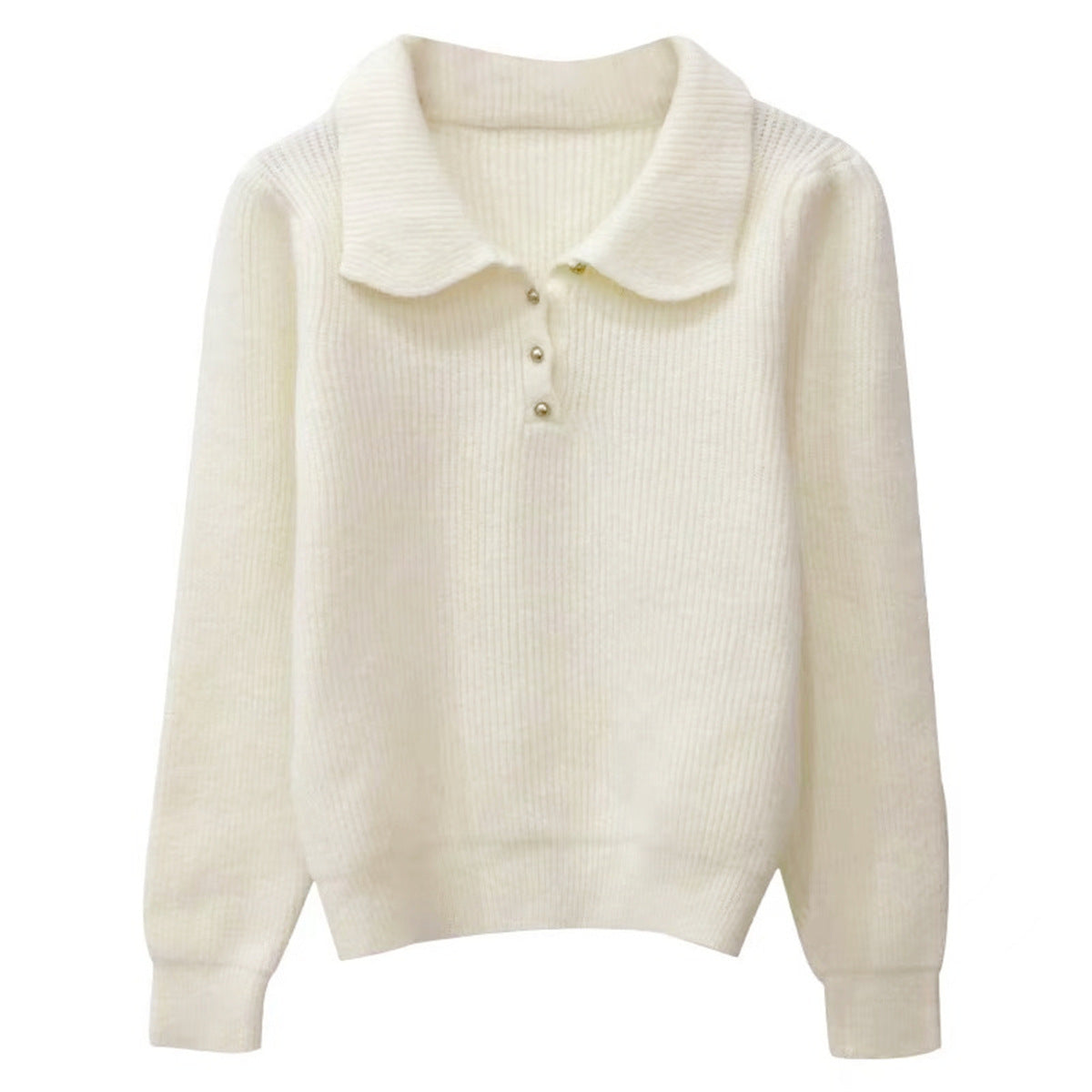 Damen Pullover mit Polokragen Weiches Strickmaterial Beige