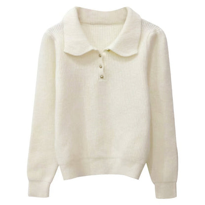 Damen Pullover mit Polokragen Weiches Strickmaterial Beige