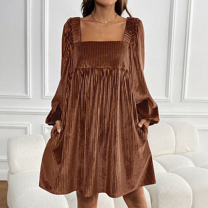 Damen Oversized Kleid Cordstoff Rüschendetail
