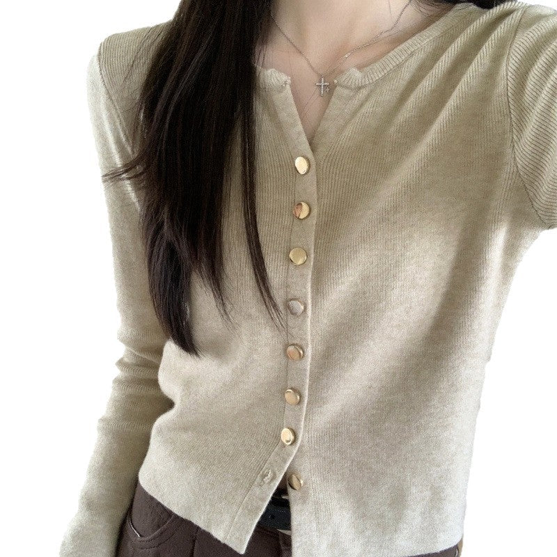 Damen Strickjacke Weich Knöpfe Beige Eveloria