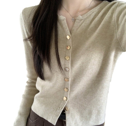Damen Strickjacke Weich Knöpfe Beige Eveloria