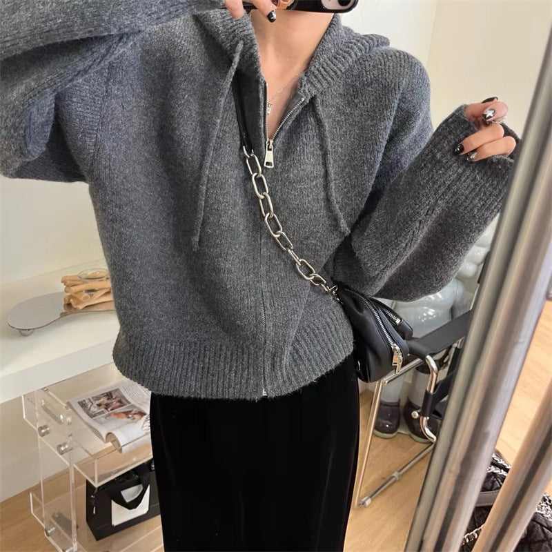 Damen Kapuzenpullover Lässiger Schnitt Mit Reißverschluss Schwarz - Eveloria