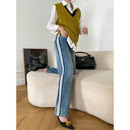 Damen High-Waist Jeans Lässiger Schnitt Erstklassiger Denim Blau