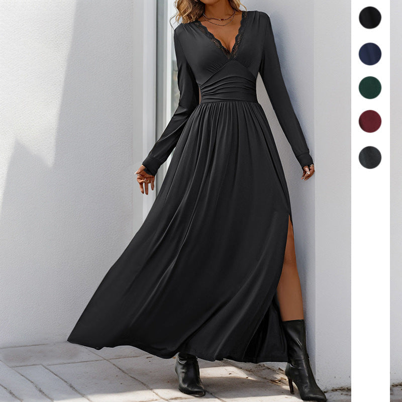 Damen Wickelkleid mit V-Ausschnitt und langen Ärmeln Eveloria - Eveloria