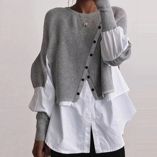 Damen Strickpullover Asymmetrisch Mit Bluse Eveloria - Eveloria