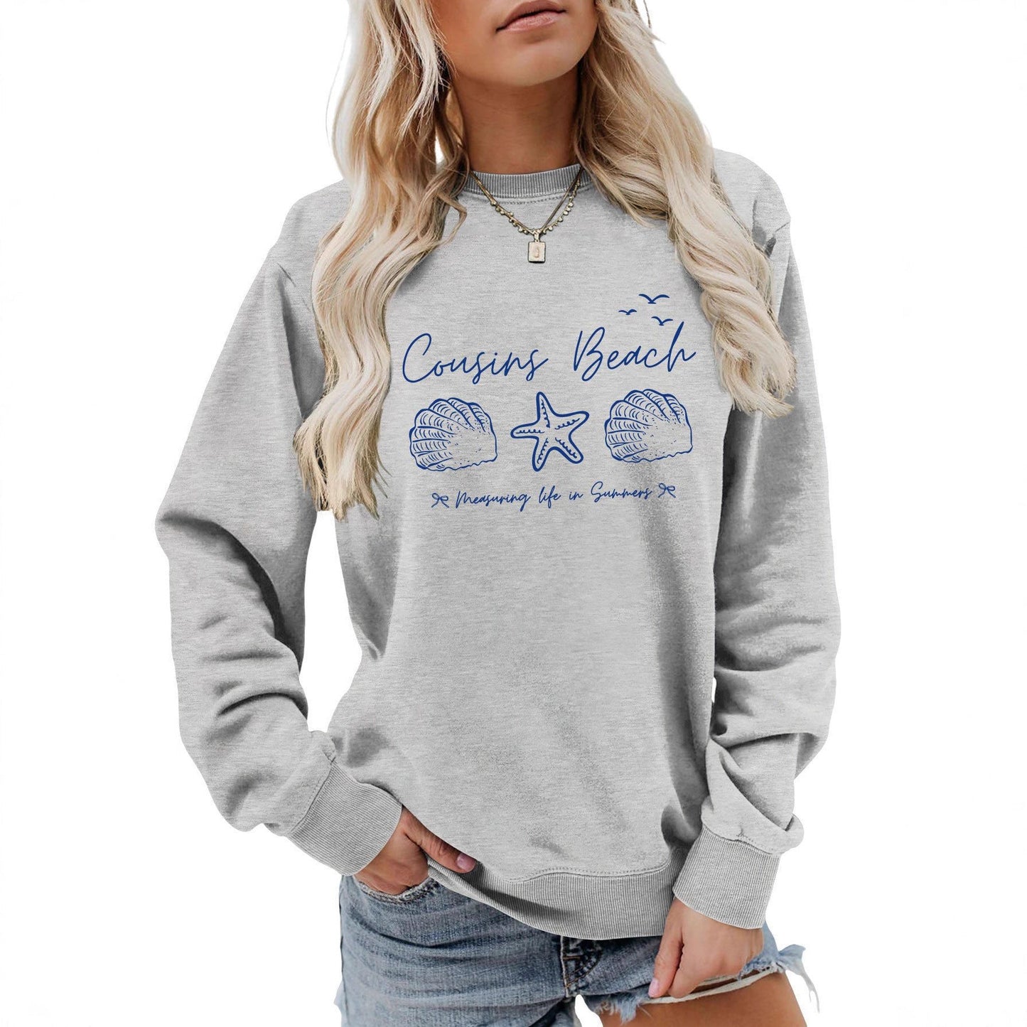 Damen Sweatshirt Maritimes Motiv Bequamer Schnitt Grau Eveloria